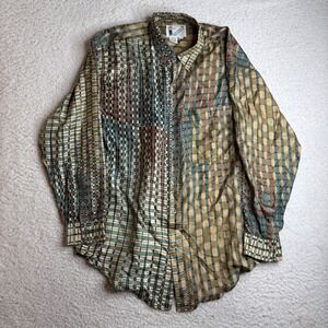 Vintage Goouch 100% Silk Button Down Shirt Mens Medium Abstract disco *READ